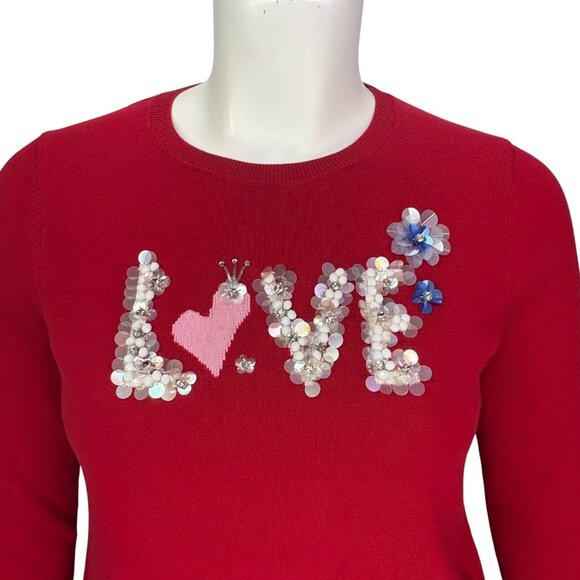 Talbots Womens Pullover Sweater Love Sequin Beaded Valentines Red Size L - Picture 4 of 12